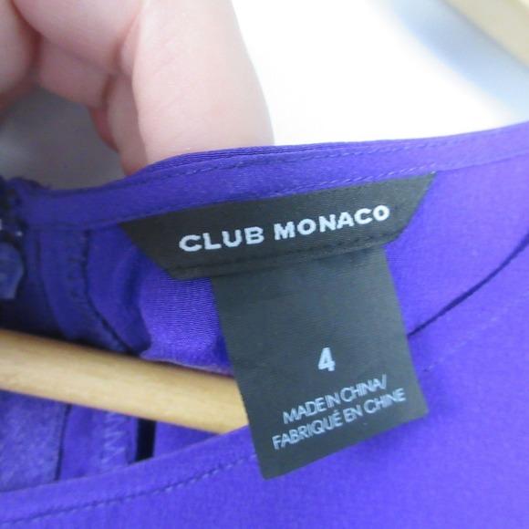 Club Monaco 100% Silk Midi Dress 4 Purple Sleeveless Casual Party Pockets 162 - Picture 3 of 12